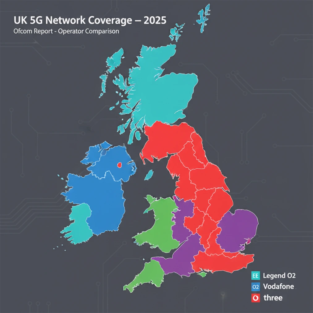 UK 5G mobile network coverage 2025 — EE, O2, Vodafone and Three network coverage map used to identify who called from UK numbers